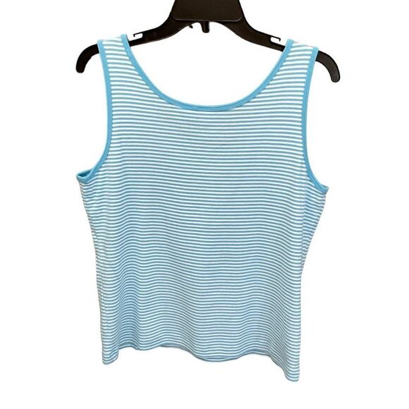 Real Clothes Tank Top Knit Cotton Blue White Striped Sleeveless Women Large - Picture 2 of 7